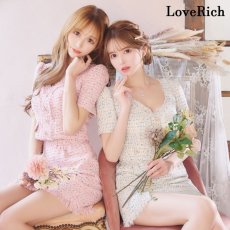 画像1: 【SALE20％OFF】【SMLサイズ/2カラー】ツイード セットアップ 袖付き スリット パール スパンコール 背中隠し 谷間魅せ タイト ミニドレス キャバドレス  (1)
