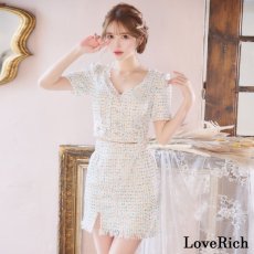 画像5: 【SALE20％OFF】【SMLサイズ/2カラー】ツイード セットアップ 袖付き スリット パール スパンコール 背中隠し 谷間魅せ タイト ミニドレス キャバドレス  (5)