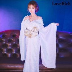 画像6: 【高級ライン】【2カラー/2点セット】マーメイドライン バックスタイルレース オフショル ロング 豪華 帯 リボン 花魁 着物 ドレス コスプレ イベント ハロウィン (6)