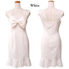 画像17: 【SALE20％OFF】【SMサイズ/4カラー】ツイード  ビッグリボン マーメイド フリル ノースリーブ  タイト ミニドレス キャバドレス  (17)