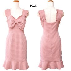 画像19: 【SALE20％OFF】【SMサイズ/4カラー】ツイード  ビッグリボン マーメイド フリル ノースリーブ  タイト ミニドレス キャバドレス  (19)