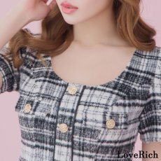画像9: 【SALE30％OFF】【SMLサイズ/2カラー】チェック柄 セットアップ 袖付き ボタン 背中隠し フリル フレア ミニドレス キャバドレス  (9)