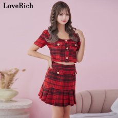 画像2: 【SALE30％OFF】【SMLサイズ/2カラー】チェック柄 セットアップ 袖付き ボタン 背中隠し フリル フレア ミニドレス キャバドレス  (2)