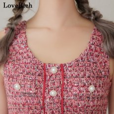 画像6: 【SALE60%OFF】【SMLサイズ】ツイード セットアップ ノースリーブ スリット 背中隠し ボタン タイト ミニドレス キャバドレス  (6)