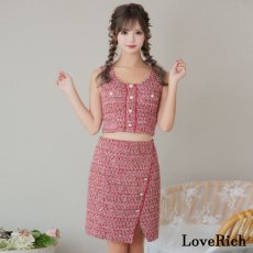 画像2: 【SALE60%OFF】【SMLサイズ】ツイード セットアップ ノースリーブ スリット 背中隠し ボタン タイト ミニドレス キャバドレス  (2)