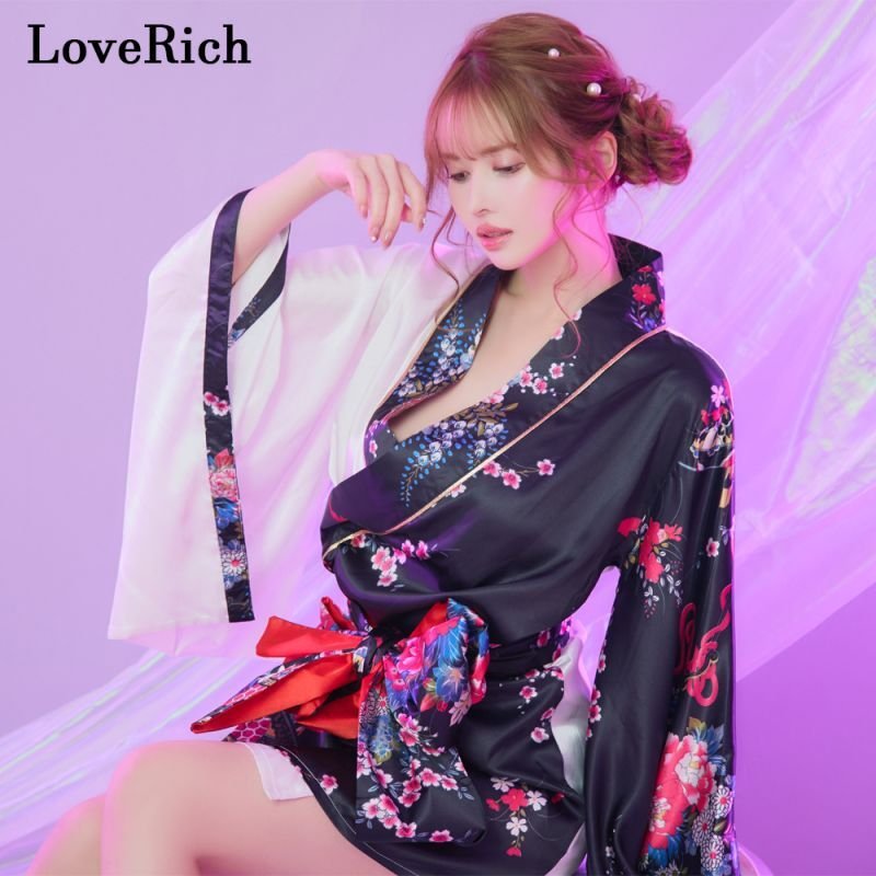 2点セット】和柄 花柄 美胸 バイカラー ミニ 豪華 帯 花魁 着物 ドレス