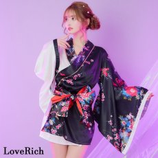 画像2: 【2点セット】和柄 花柄 美胸 バイカラー ミニ 豪華 帯 花魁 着物 ドレス コスプレ イベント ハロウィン キャバドレス (2)