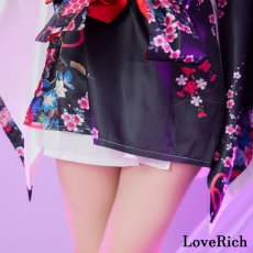 画像8: 【2点セット】和柄 花柄 美胸 バイカラー ミニ 豪華 帯 花魁 着物 ドレス コスプレ イベント ハロウィン キャバドレス (8)