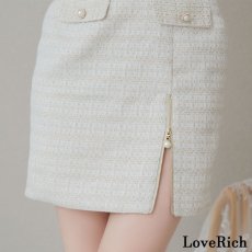 画像20: 【SALE20％OFF】【SMLサイズ/4カラー】ショルダースカーフ ツイード ファスナー スリット パール ボタン タイト ミニドレス キャバドレス  (20)