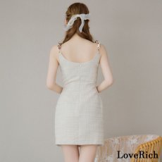 画像21: 【SALE20％OFF】【SMLサイズ/4カラー】ショルダースカーフ ツイード ファスナー スリット パール ボタン タイト ミニドレス キャバドレス  (21)