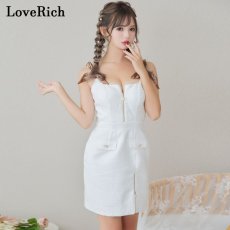 画像3: 【SALE20％OFF】【SMLサイズ/4カラー】ショルダースカーフ ツイード ファスナー スリット パール ボタン タイト ミニドレス キャバドレス  (3)