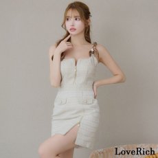 画像16: 【SALE20％OFF】【SMLサイズ/4カラー】ショルダースカーフ ツイード ファスナー スリット パール ボタン タイト ミニドレス キャバドレス  (16)