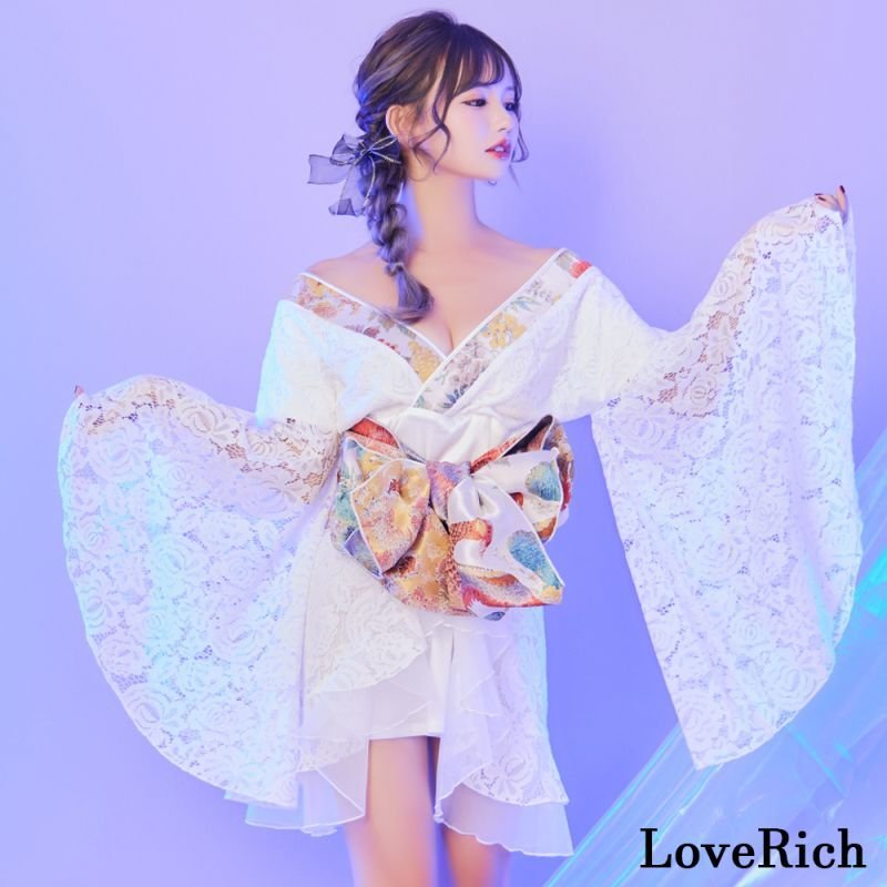 2点セット】鶴柄 レース フリル オーガンジー 和柄 花柄 ミニ 豪華 帯