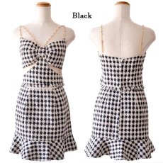 画像13: 【SALE20％OFF】【SMLサイズ/2カラー】千鳥柄ツイード セットアップ リボン キャミソール パール＆ビジュー マーメイド ミニドレス キャバドレス  (13)