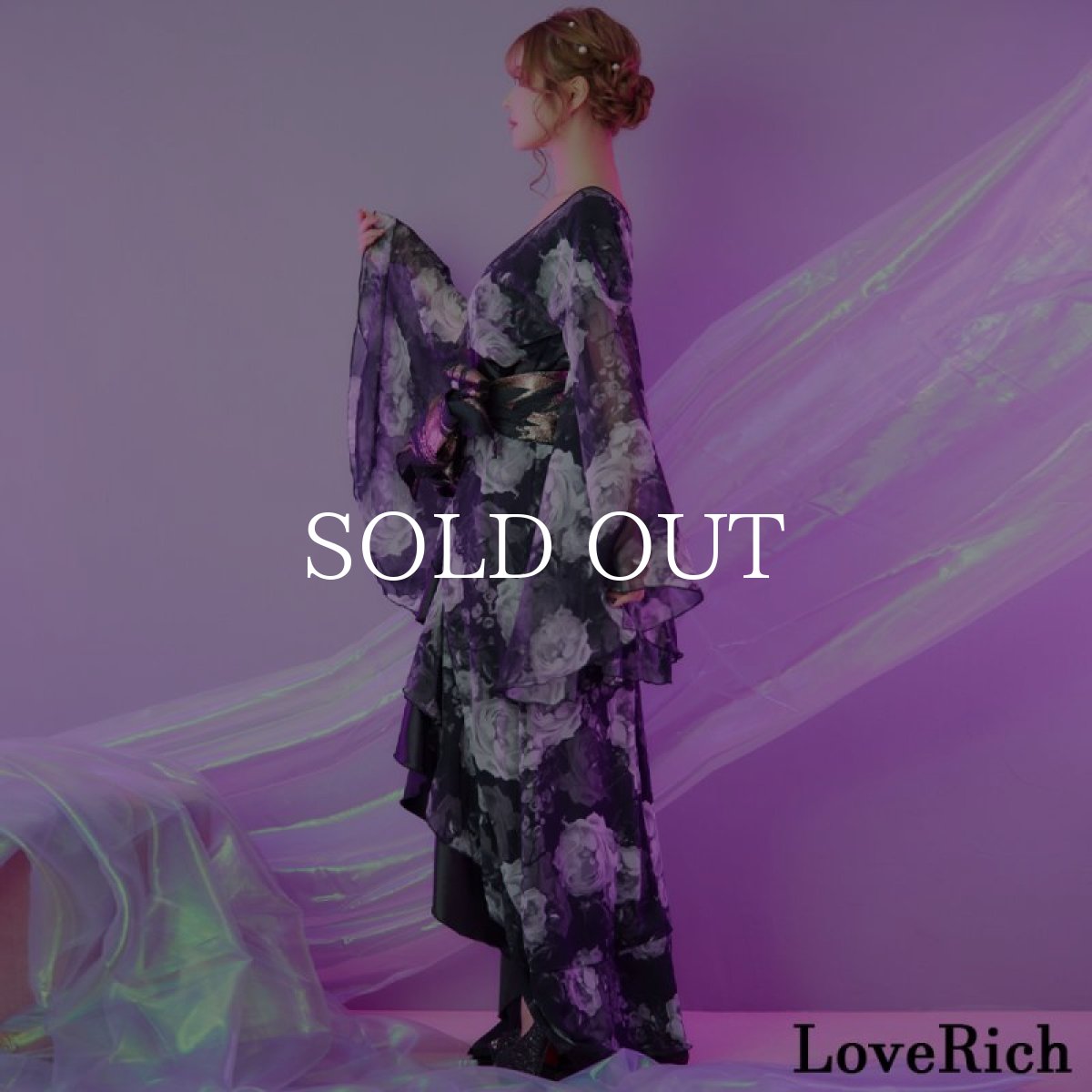 画像9: 【高級ライン】【2点セット】フリル 花柄 シフォン ロング 豪華 帯 花魁 着物 ドレス コスプレ ハロウィン キャバドレス (9)