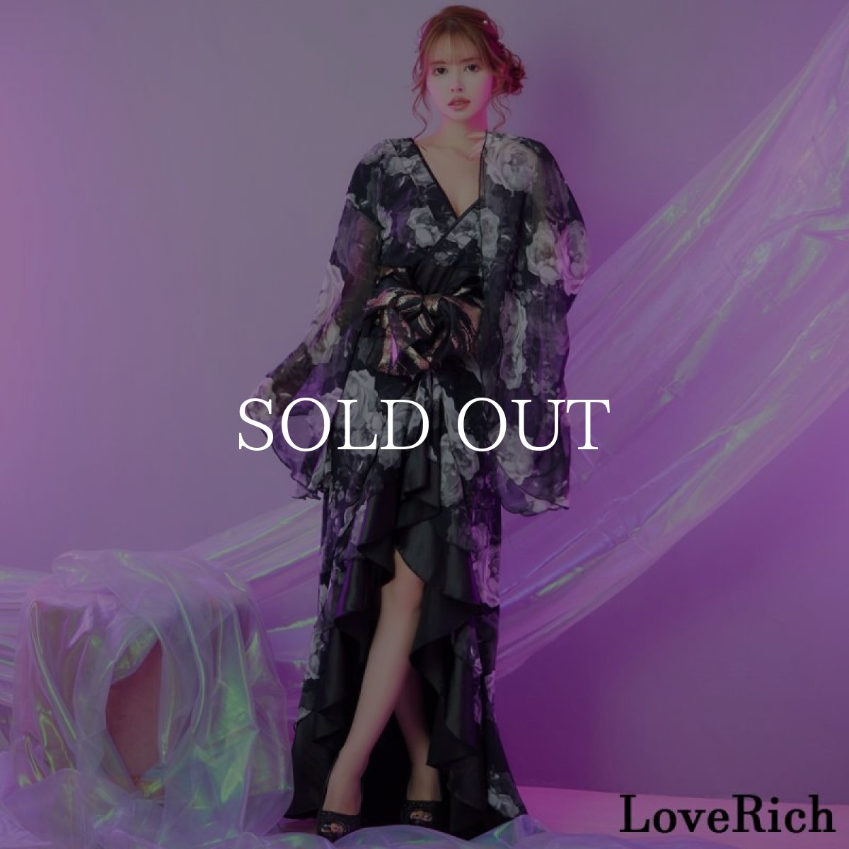 画像5: 【高級ライン】【2点セット】フリル 花柄 シフォン ロング 豪華 帯 花魁 着物 ドレス コスプレ ハロウィン キャバドレス (5)