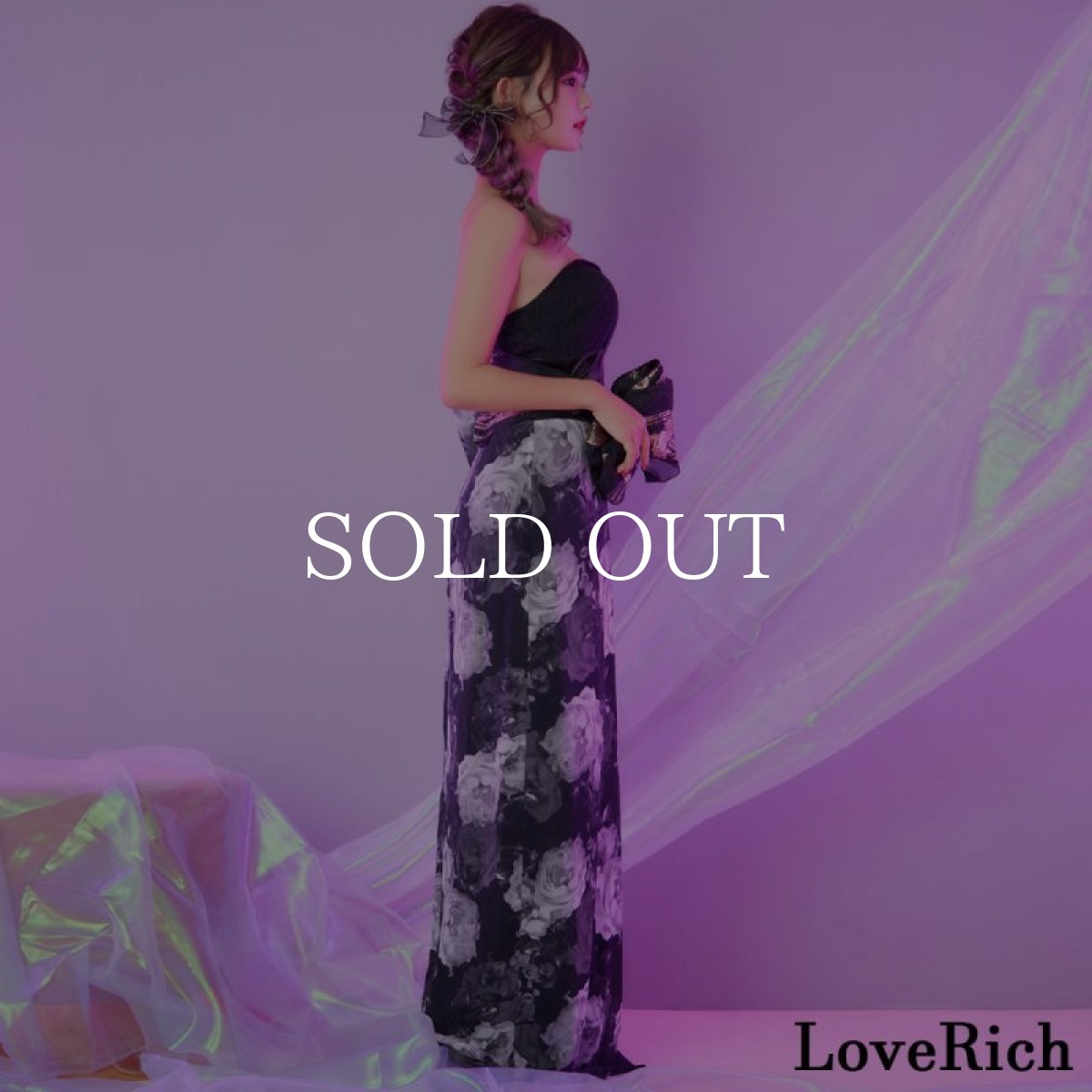 画像5: 【高級ライン】【2点セット】ワンショル アシンメトリー スリット 花柄 シフォン レース ロング 豪華 帯 花魁 着物 ドレス コスプレ ハロウィン キャバドレス (5)