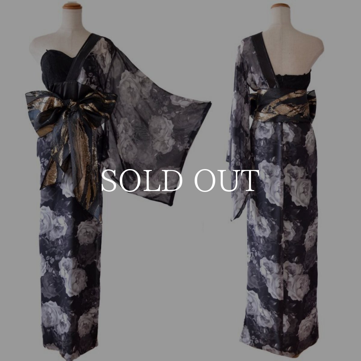 画像10: 【高級ライン】【2点セット】ワンショル アシンメトリー スリット 花柄 シフォン レース ロング 豪華 帯 花魁 着物 ドレス コスプレ ハロウィン キャバドレス (10)