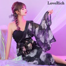 画像2: 【高級ライン】【2点セット】ワンショル アシンメトリー スリット 花柄 シフォン レース ロング 豪華 帯 花魁 着物 ドレス コスプレ ハロウィン キャバドレス (2)