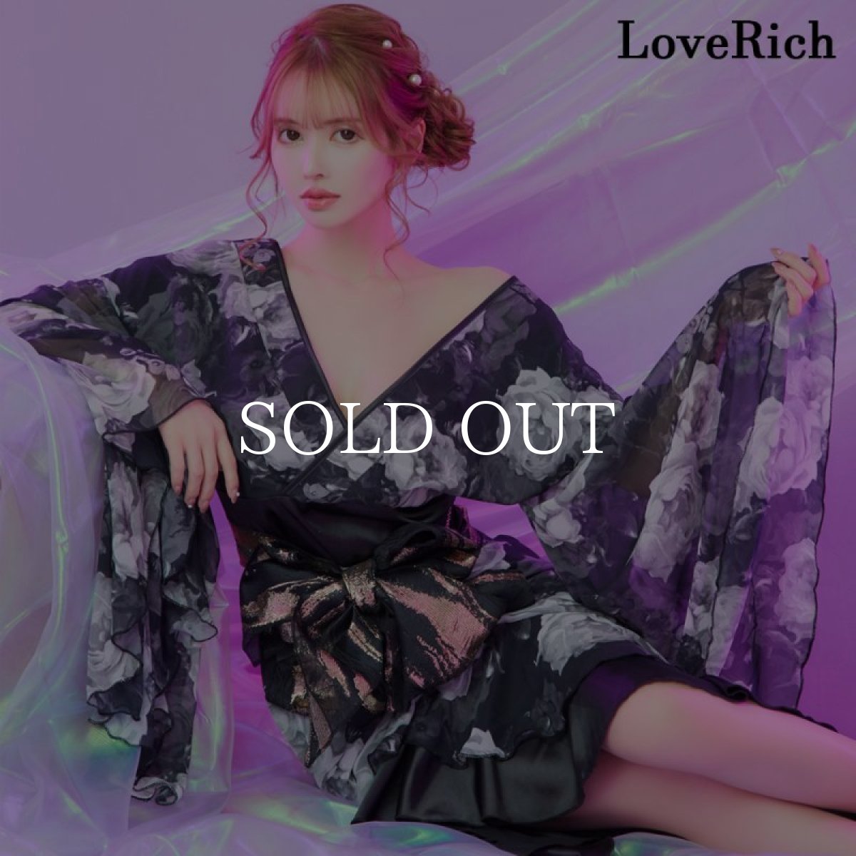 画像2: 【高級ライン】【2点セット】フリル 花柄 シフォン ロング 豪華 帯 花魁 着物 ドレス コスプレ ハロウィン キャバドレス (2)