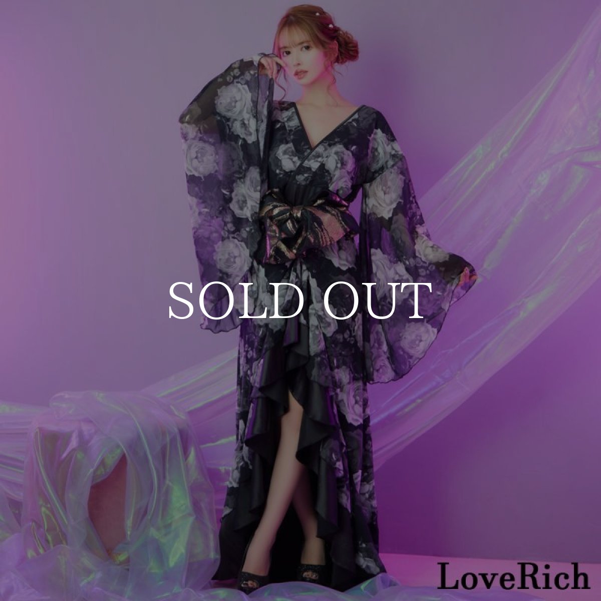 画像4: 【高級ライン】【2点セット】フリル 花柄 シフォン ロング 豪華 帯 花魁 着物 ドレス コスプレ ハロウィン キャバドレス (4)