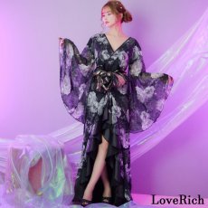 画像1: 【高級ライン】【2点セット】フリル 花柄 シフォン ロング 豪華 帯 花魁 着物 ドレス コスプレ ハロウィン キャバドレス (1)