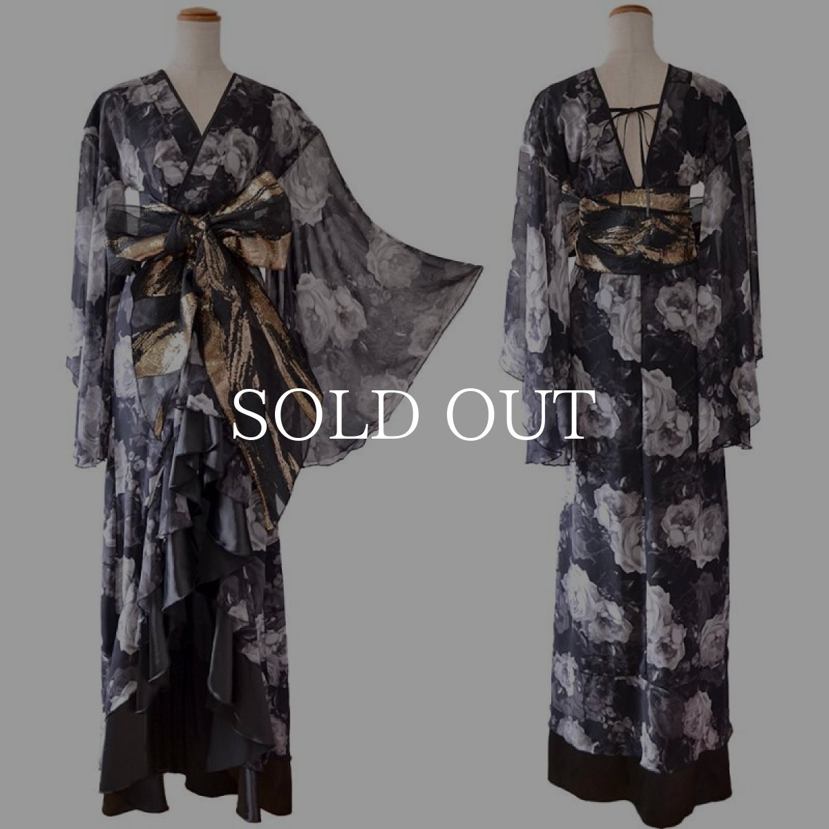 画像11: 【高級ライン】【2点セット】フリル 花柄 シフォン ロング 豪華 帯 花魁 着物 ドレス コスプレ ハロウィン キャバドレス (11)