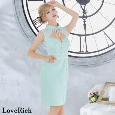 画像9: 【SALE30％OFF】【SMLサイズ/4カラー】  ツイード パール＆ビジュー 襟 レース スリット リボン タイト ミニドレス キャバドレス (9)