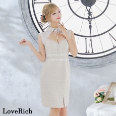 画像3: 【SALE30％OFF】【SMLサイズ/4カラー】  ツイード パール＆ビジュー 襟 レース スリット リボン タイト ミニドレス キャバドレス (3)