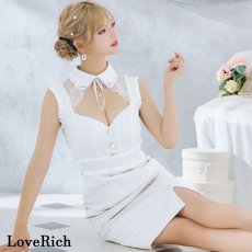 画像10: 【SALE30％OFF】【SMLサイズ/4カラー】  ツイード パール＆ビジュー 襟 レース スリット リボン タイト ミニドレス キャバドレス (10)