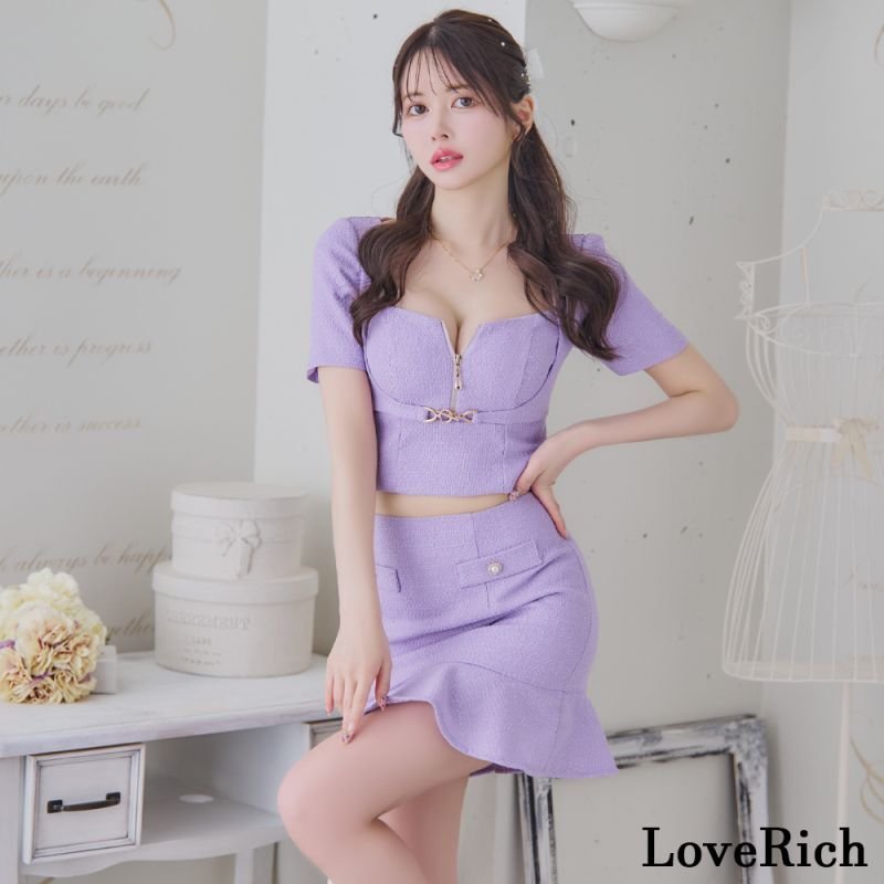 SMサイズ/4カラー】ツイード セットアップ ジップ 袖あり 背中