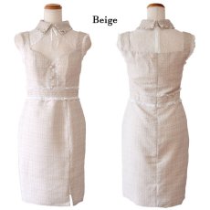 画像16: 【SALE30％OFF】【SMLサイズ/4カラー】  ツイード パール＆ビジュー 襟 レース スリット リボン タイト ミニドレス キャバドレス (16)