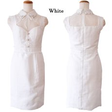 画像19: 【SALE30％OFF】【SMLサイズ/4カラー】  ツイード パール＆ビジュー 襟 レース スリット リボン タイト ミニドレス キャバドレス (19)