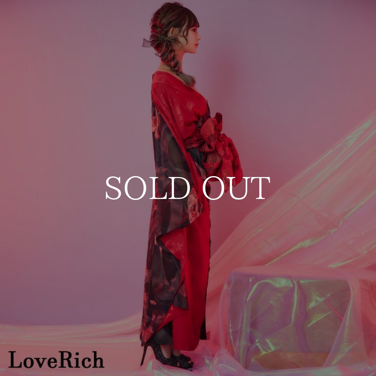 画像8: 【高級ライン】【2点セット】バイカラー 総花柄 サテン＆シフォン オフショル ツートン 豪華 帯 花魁 着物 ドレス コスプレ イベント ハロウィン キャバドレス (8)