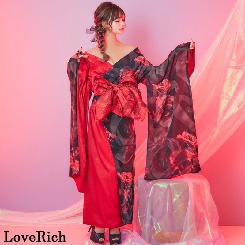 高級ライン】【2点セット】バイカラー 総花柄 サテン＆シフォン