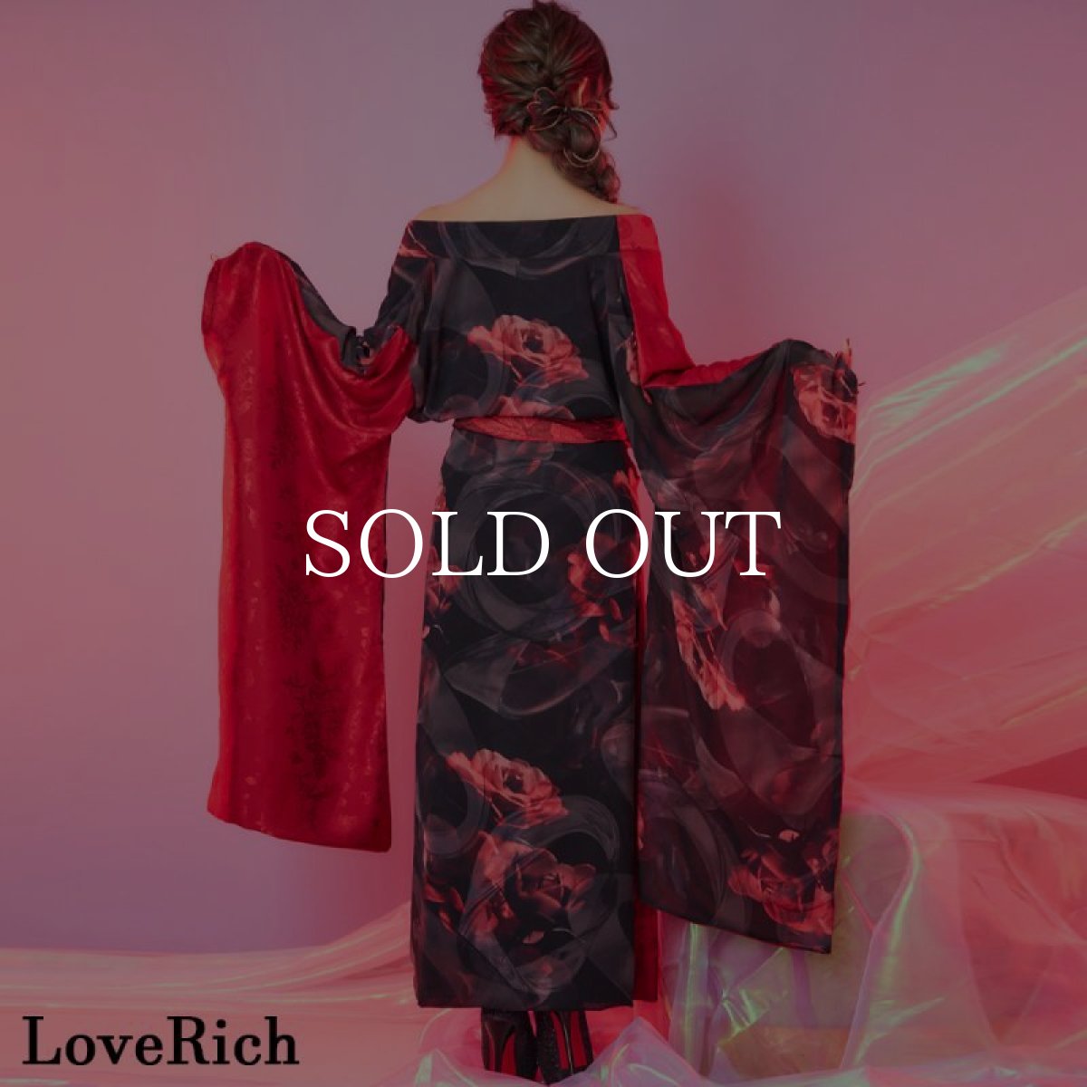 画像9: 【高級ライン】【2点セット】バイカラー 総花柄 サテン＆シフォン オフショル ツートン 豪華 帯 花魁 着物 ドレス コスプレ イベント ハロウィン キャバドレス (9)