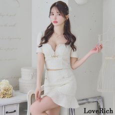 画像2: 【SALE20％OFF】【SMLサイズ/2カラー】ツイード セットアップ ジップ 袖あり 背中隠し マーメイド 谷間魅せ パールボタン タイト ミニドレス キャバドレス  (2)