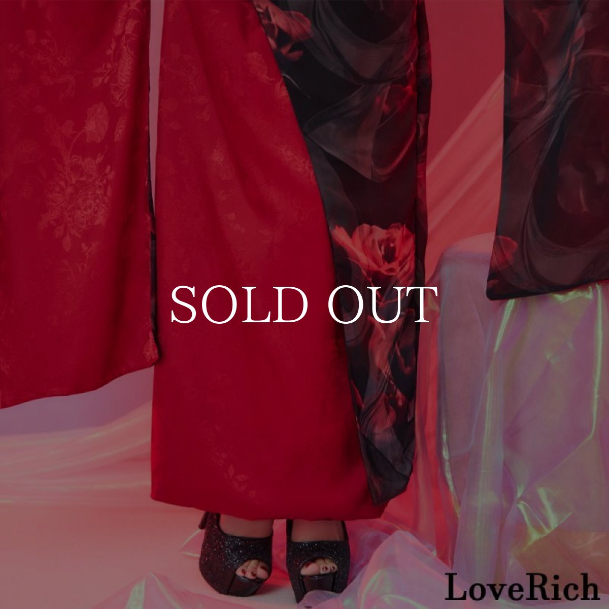 画像7: 【高級ライン】【2点セット】バイカラー 総花柄 サテン＆シフォン オフショル ツートン 豪華 帯 花魁 着物 ドレス コスプレ イベント ハロウィン キャバドレス (7)