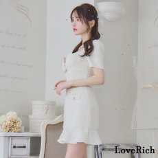 画像5: 【SALE20％OFF】【SMLサイズ/2カラー】ツイード セットアップ ジップ 袖あり 背中隠し マーメイド 谷間魅せ パールボタン タイト ミニドレス キャバドレス  (5)