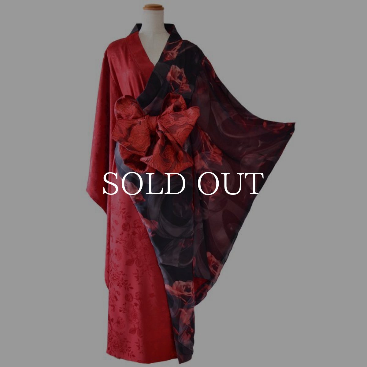 画像11: 【高級ライン】【2点セット】バイカラー 総花柄 サテン＆シフォン オフショル ツートン 豪華 帯 花魁 着物 ドレス コスプレ イベント ハロウィン キャバドレス (11)