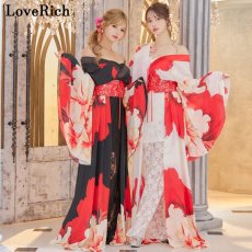 画像3: 【送料無料！】【高級ライン】【2点セット】シフォン 花柄 レース コルセット風 レースアップ 大きな帯リボン ロング 豪華 花魁 着物 ドレス コスプレ イベント ハロウィン (3)