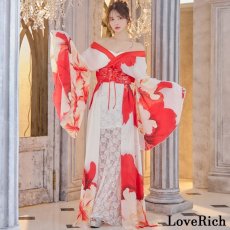 画像6: 【送料無料！】【高級ライン】【2点セット】シフォン 花柄 レース コルセット風 レースアップ 大きな帯リボン ロング 豪華 花魁 着物 ドレス コスプレ イベント ハロウィン (6)