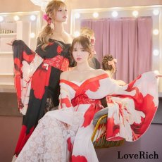画像2: 【送料無料！】【高級ライン】【2点セット】シフォン 花柄 レース コルセット風 レースアップ 大きな帯リボン ロング 豪華 花魁 着物 ドレス コスプレ イベント ハロウィン (2)