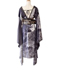 画像13: 再入荷！【高級ライン】【2点セット】シフォン アシンメトリー オフショル 花柄 豪華 帯 花魁 着物 ドレス コスプレ イベント ハロウィン (13)