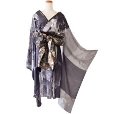 画像12: 再入荷！【高級ライン】【2点セット】シフォン アシンメトリー オフショル 花柄 豪華 帯 花魁 着物 ドレス コスプレ イベント ハロウィン (12)