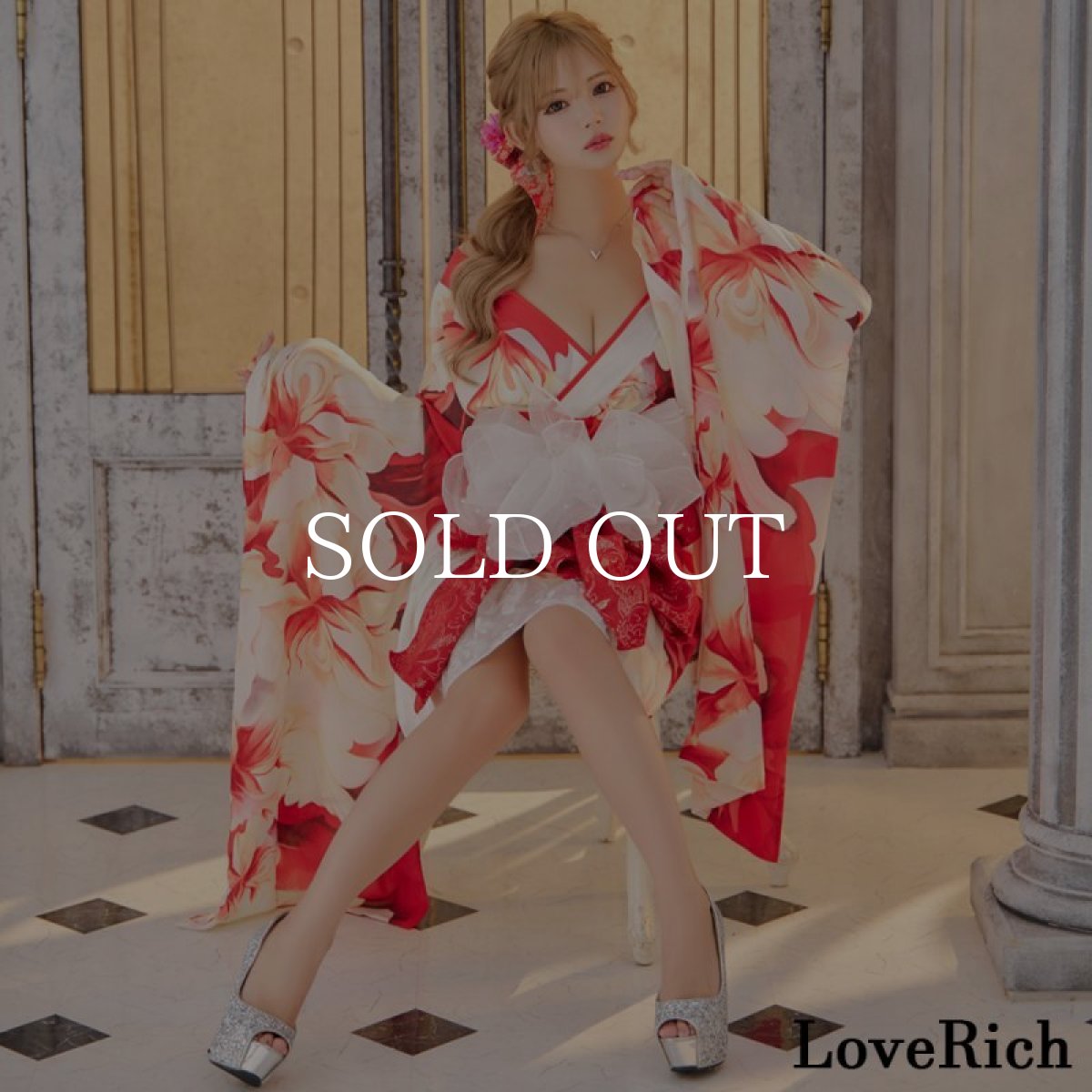 画像7: 【高級ライン】【2点セット】シフォン 花柄 アシンメトリー ミニスカート オフショル 豪華 帯 花魁 着物 ドレス コスプレ イベント ハロウィン (7)