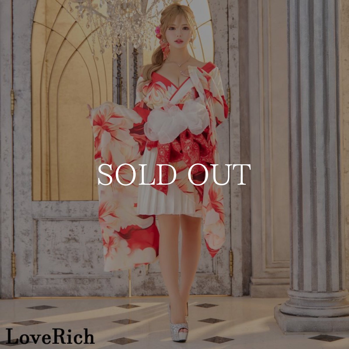 画像10: 【高級ライン】【2点セット】シフォン 花柄 アシンメトリー ミニスカート オフショル 豪華 帯 花魁 着物 ドレス コスプレ イベント ハロウィン (10)