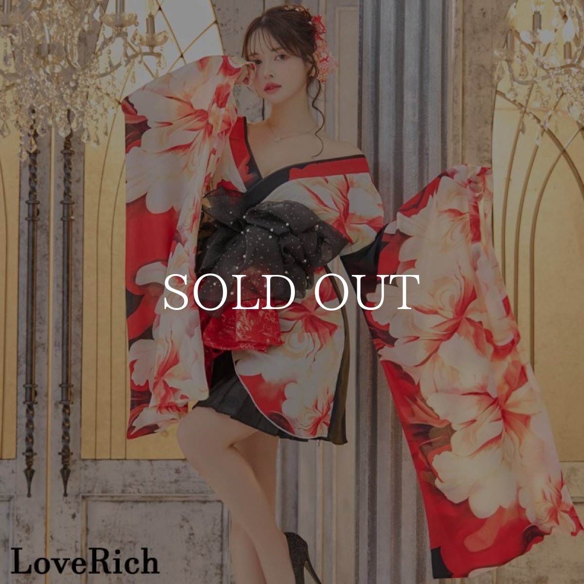 画像4: 【高級ライン】【2点セット】シフォン 花柄 アシンメトリー ミニスカート オフショル 豪華 帯 花魁 着物 ドレス コスプレ イベント ハロウィン (4)