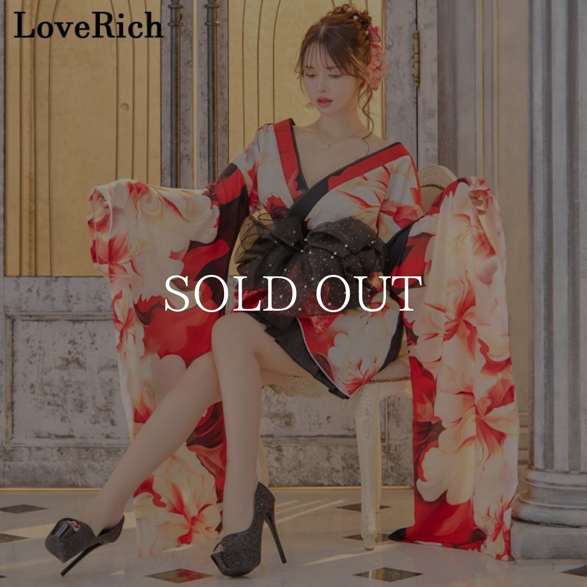 画像3: 【高級ライン】【2点セット】シフォン 花柄 アシンメトリー ミニスカート オフショル 豪華 帯 花魁 着物 ドレス コスプレ イベント ハロウィン (3)