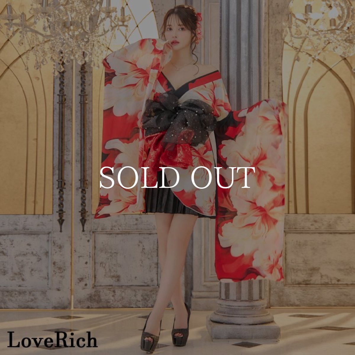 画像6: 【高級ライン】【2点セット】シフォン 花柄 アシンメトリー ミニスカート オフショル 豪華 帯 花魁 着物 ドレス コスプレ イベント ハロウィン (6)